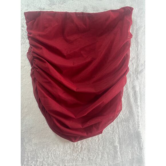 Oh Polly Ruched Mini Skirt - Size 8 - Burgundy - Picture 3 of 6